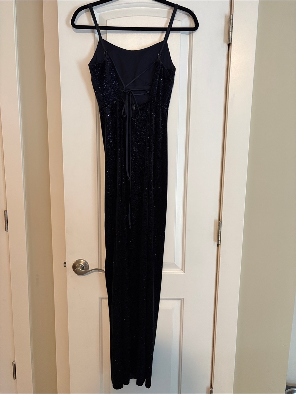 Elegant Blue Sparkle Slip Dress with Side Slit - Picture 2 of 6